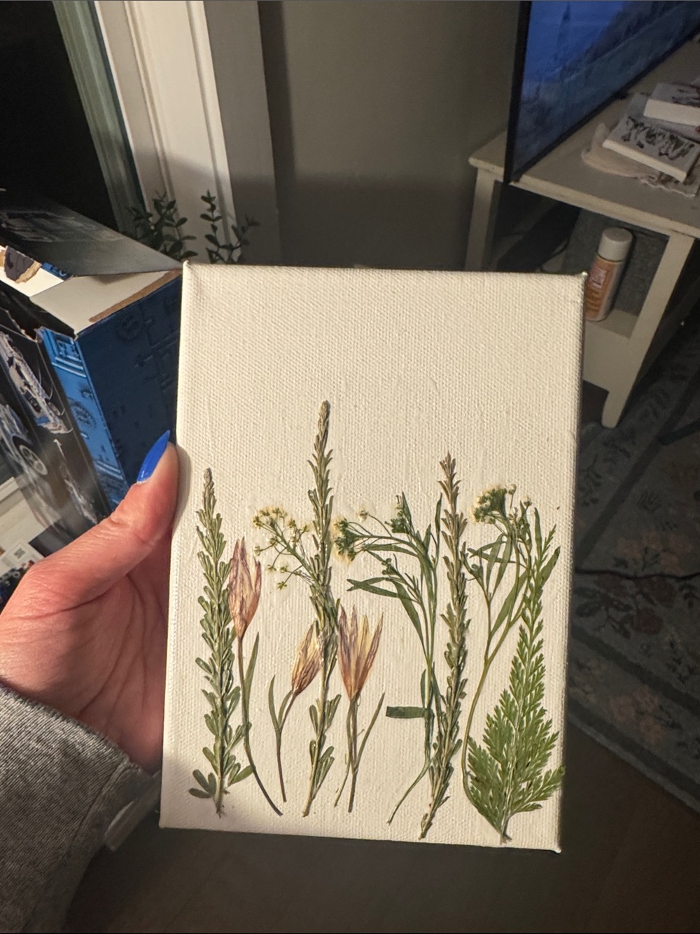 Pressed Wildflower Canvas Art - Natural Green & Cream